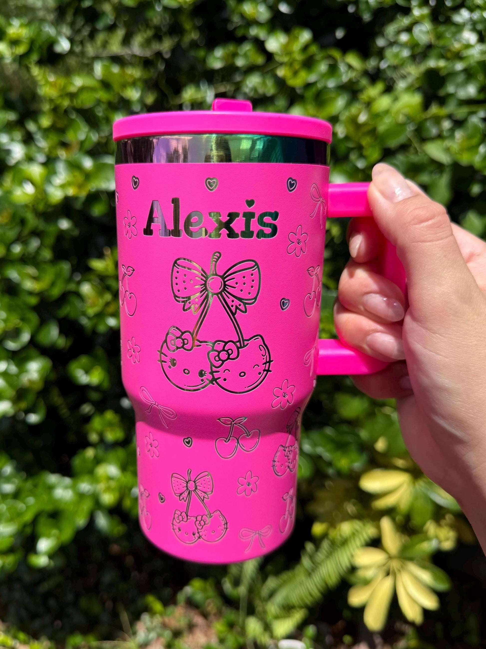 Custom Engraved Kids Tumbler, Kitty Tumbler, 20oz with handle, Engraved tumbler, Spill proof cup, HK Cherry gift for boys and girls Kawaii