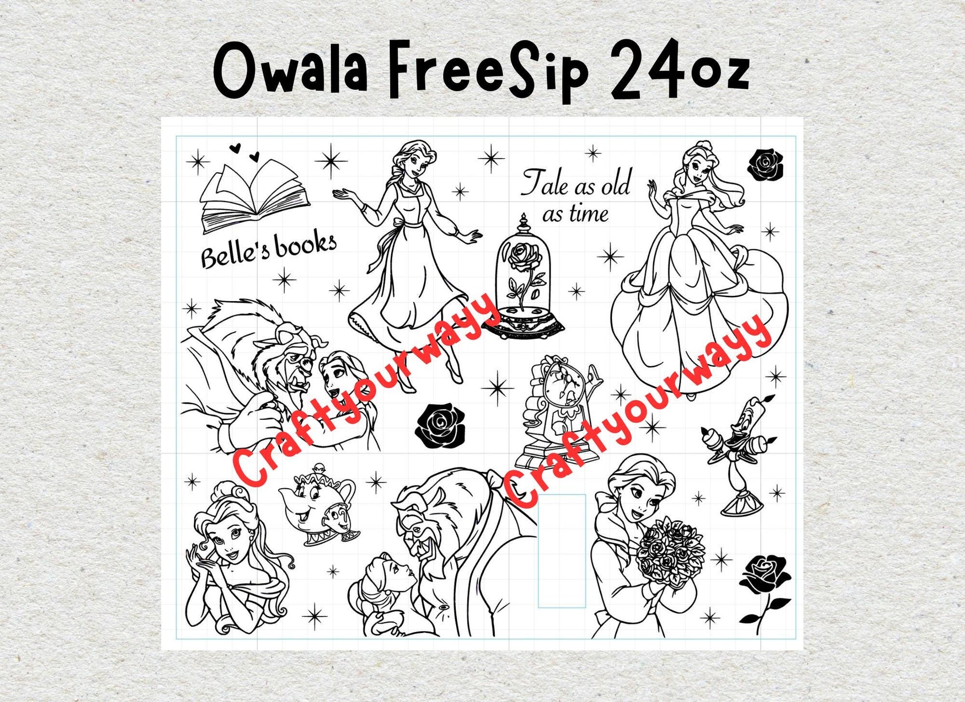 Custom Engraved Owala, Beauty and the Beast Movie Belle Princess, 24oz Free Sip, Engraved tumbler, Disney princess