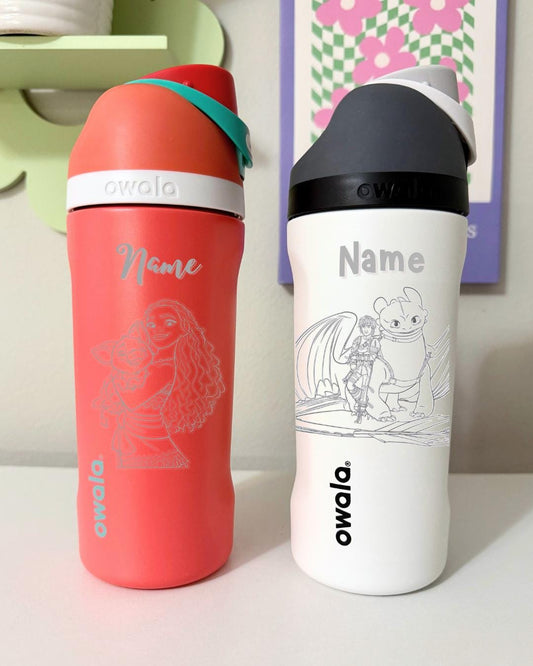 Custom Engraved Kids Tumbler Owala FreeSip 16oz Spill Proof, Character Engraved tumbler, Toddler cup, Disney characters, Gift for kids