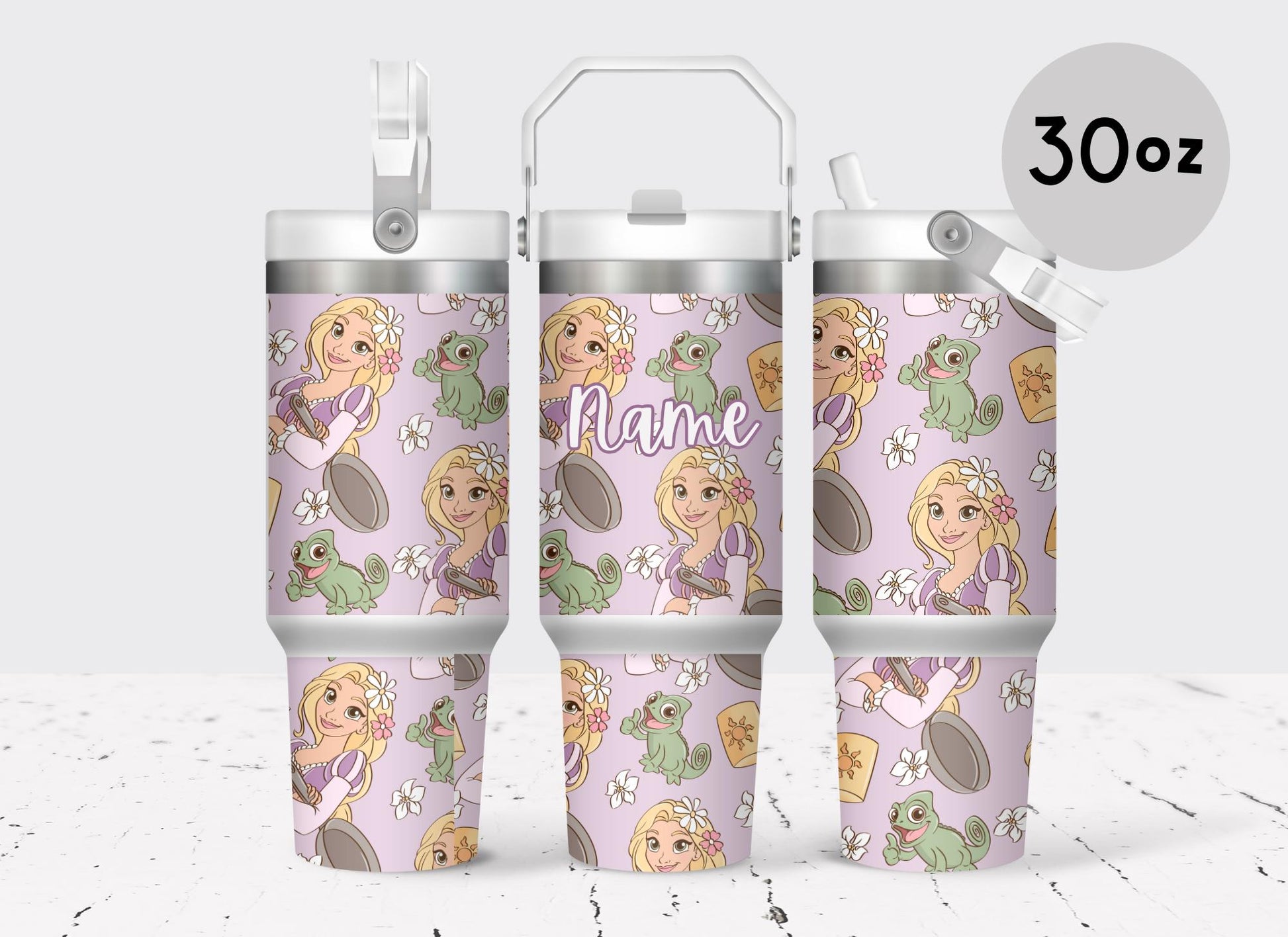 Disney Tangled Rapunzel 30oz Tumbler with Top handle, Personalized with name