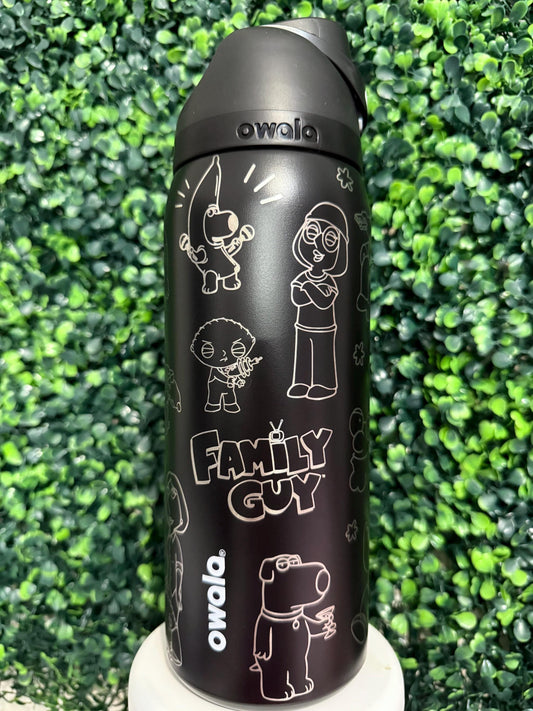 Family Guy Owala Freesip Engraved Tumbler, Peter Griffin Stewie Griffin Brian Dog Glenn Quagmire