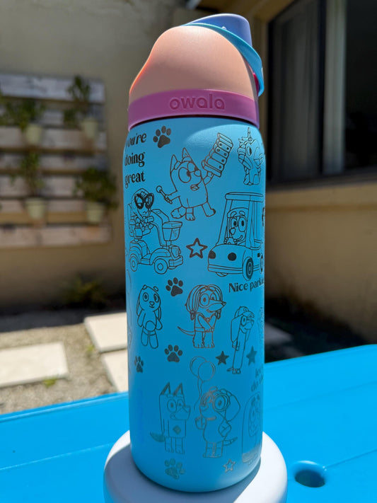 Bluey Bingo 32oz Free Sip Owala, Engraved tumbler