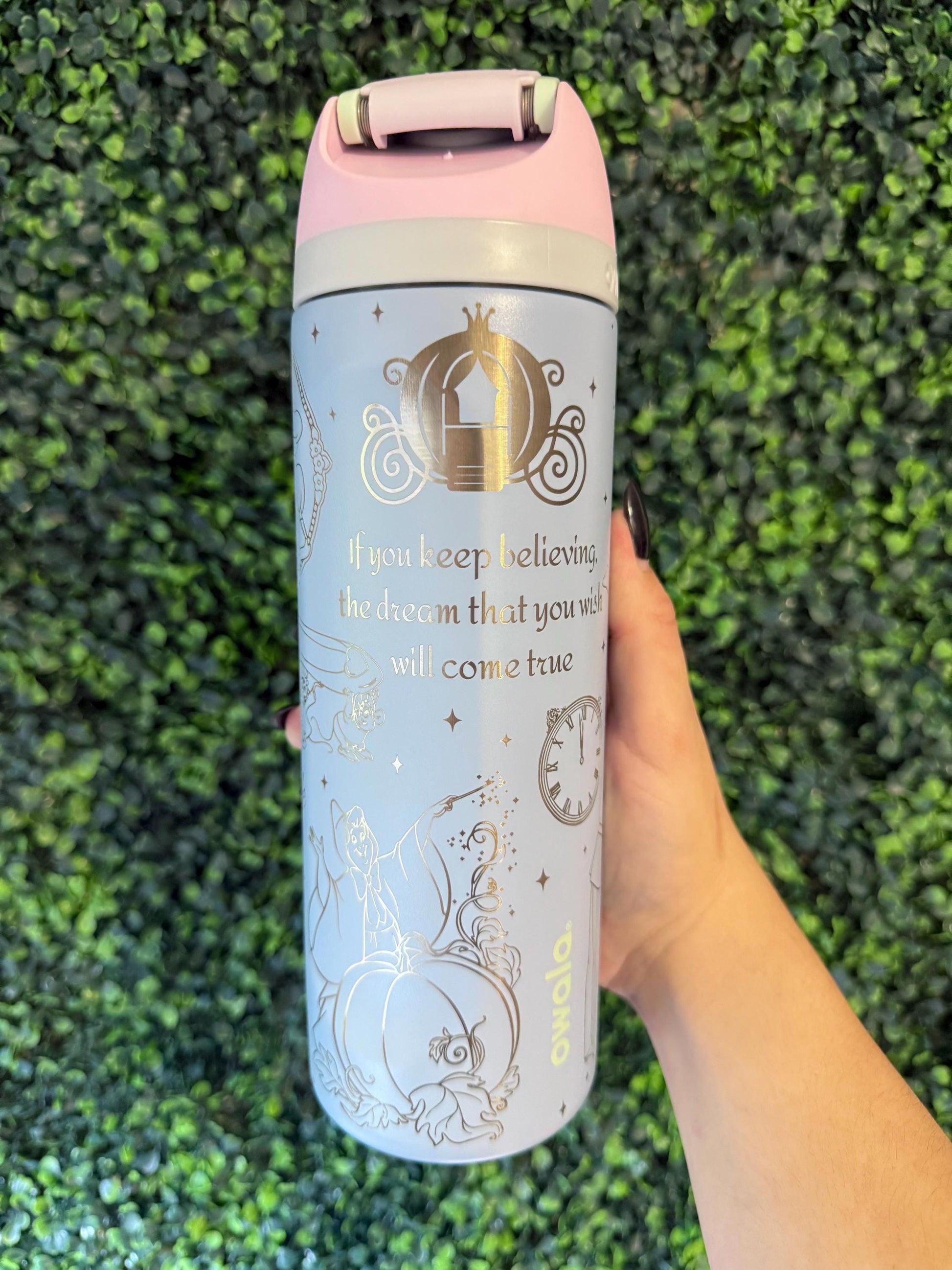Custom Engraved Owala, Disney Castle Cinderella Princess Movie Park Day, 24oz Free Sip, Engraved tumbler, Disney Cup Disney gift