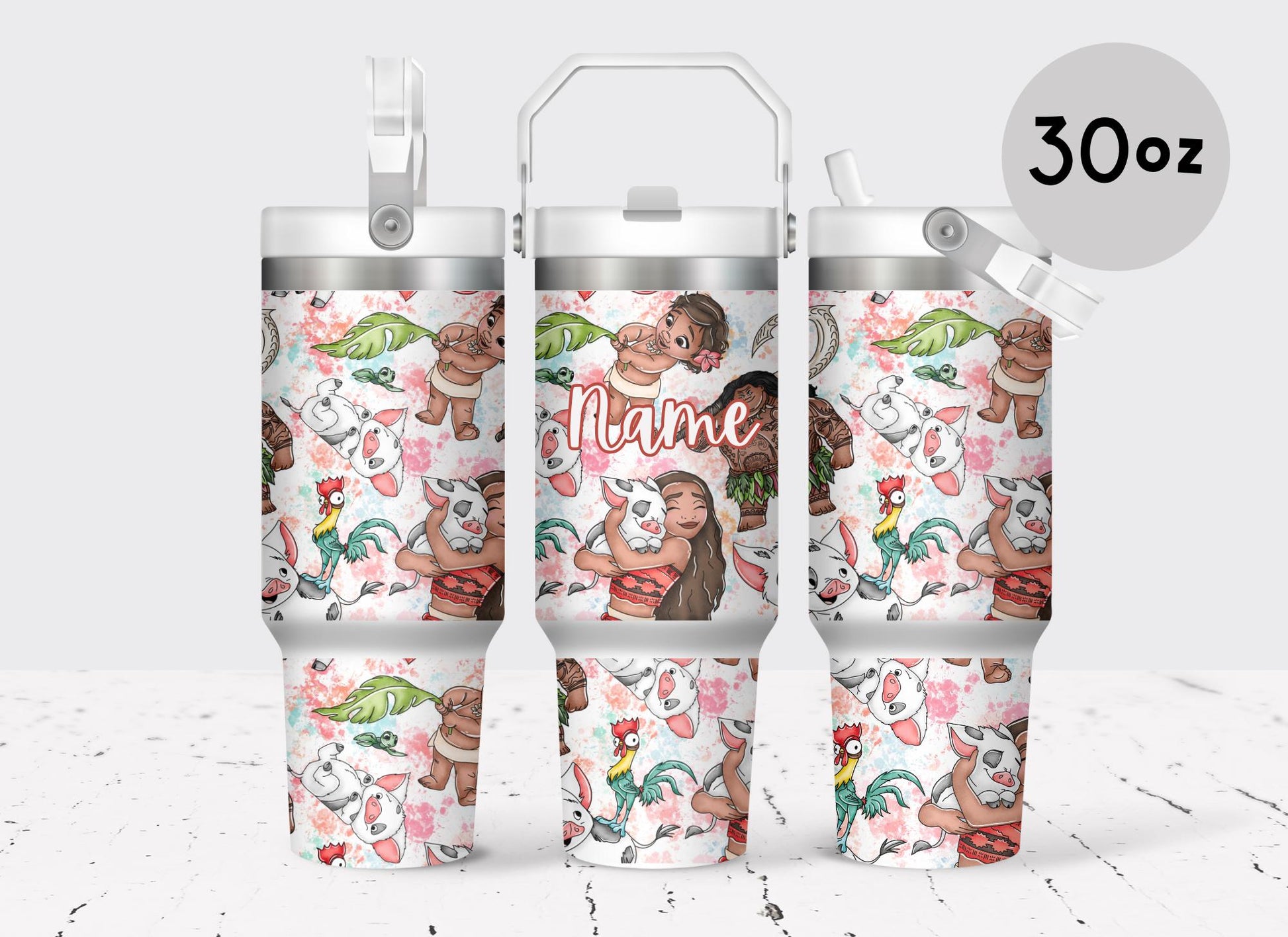 Disney Moana Maui, 30oz Tumbler with Top handle, Personalized with name