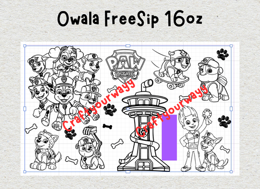 Paw Patrol Engraved Owala 16oz Free Sip, Dog Cartoon