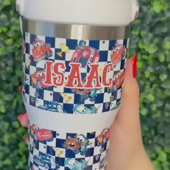 Kids Tumbler 20oz Cup with Handle, Cars Movie Kids Water Bottle, Lightning Mcqueen tumbler, perfect Birthday Gift for boys