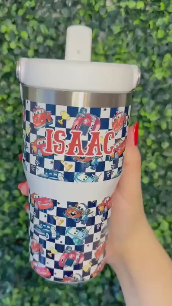 Kids Tumbler 20oz Cup with Handle, Cars Movie Kids Water Bottle, Lightning Mcqueen tumbler, perfect Birthday Gift for boys
