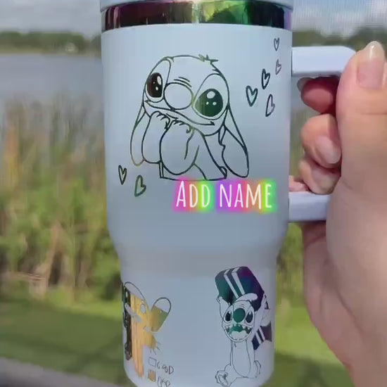 Custom Engraved Kids Tumbler, Lilo and Stitch Tumbler, 20oz with handle, Engraved tumbler, Spill proof cup, Stitch gift for boys and girls
