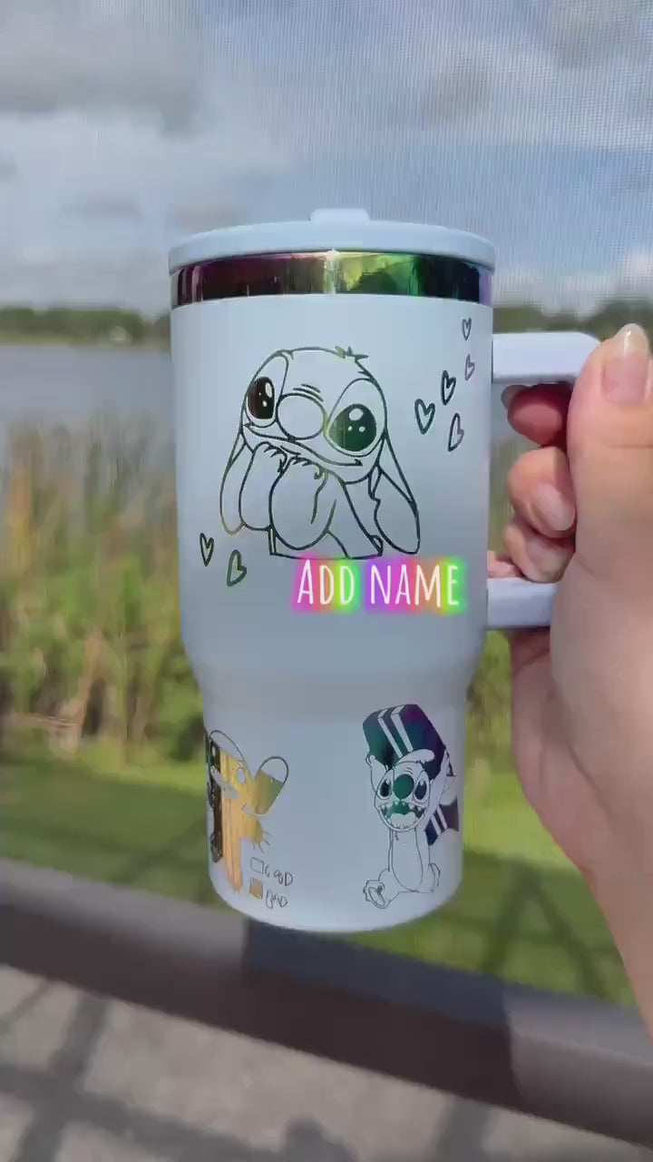 Custom Engraved Kids Tumbler, Lilo and Stitch Tumbler, 20oz with handle, Engraved tumbler, Spill proof cup, Stitch gift for boys and girls