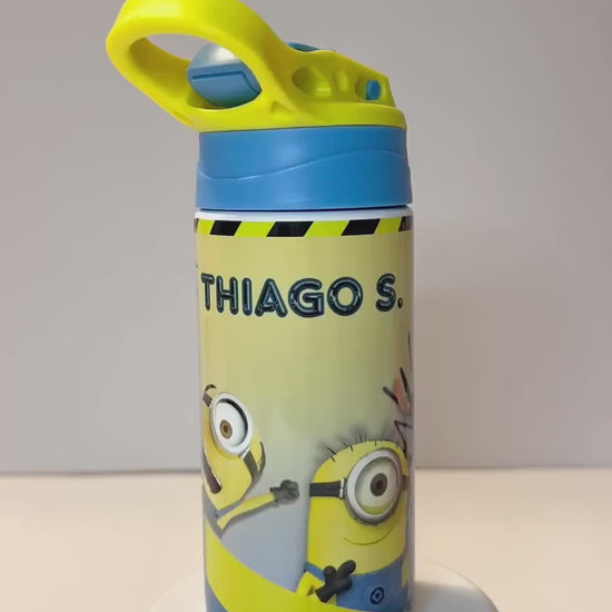Kids SuperHeroes Water Bottle with NAME, Children's Designs Super Cute Gift for Toddler Kids with Flip Top and BPA free