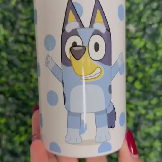 Kids Tumbler 11oz Cup with Handle, Bluey Bingo, Easter Basket Stuffer, Kids Water Bottle, perfect Birthday Gift, Blue Dog