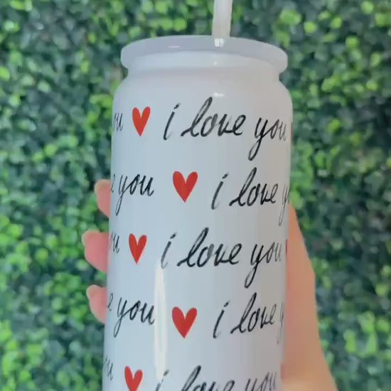 Valentine Gift Personalized tumbler for Valentines 16oz Stainless steel, For Iced coffee with lid and Straw, gift for Gilfriend, I love you
