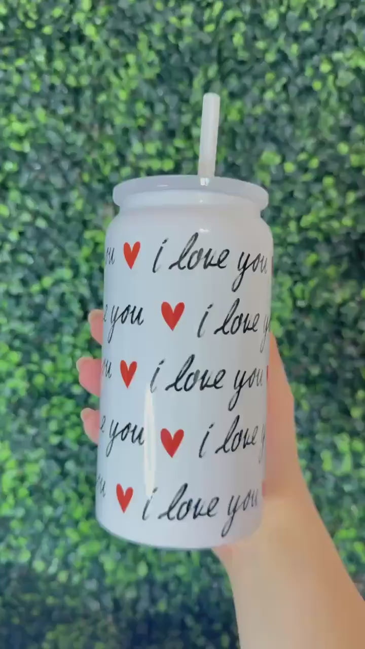 Valentine Gift Personalized tumbler for Valentines 16oz Stainless steel, For Iced coffee with lid and Straw, gift for Gilfriend, I love you