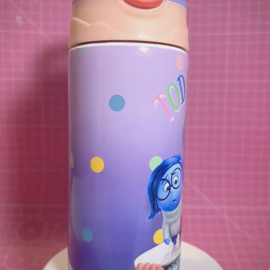 Kids Princess and Movies 12oz Water Bottle with NAME, Children's Designs Super Cute perfect Gift for Toddler Kids, Flip Top and BPA free