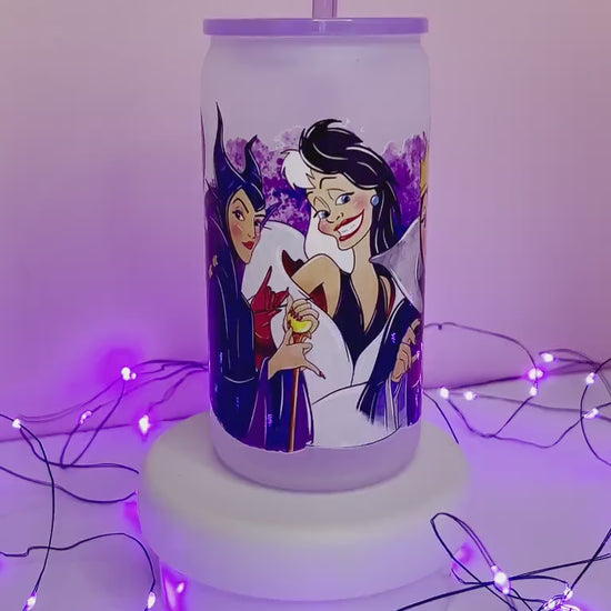 Villains Tumbler 16oz Iced Coffee Cup with Purple Straw and Lid, Mermaid Sea Witch Maleficent Queen Halloween Tumbler