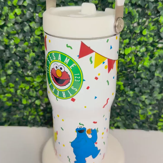 Kids Tumbler 20oz Cup with Handle, Elmo Sesame Street Cookie Monster, Kids Water Bottle, perfect Birthday Gift for Back to school