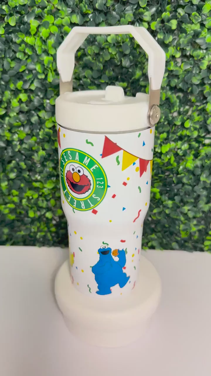 Kids Tumbler 20oz Cup with Handle, Elmo Sesame Street Cookie Monster, Kids Water Bottle, perfect Birthday Gift for Back to school