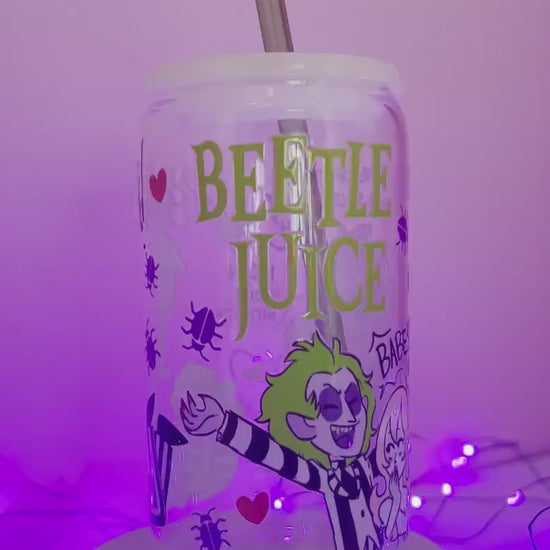 Ghost With the Most 16oz Glass Tumbler, Beetlejuice Tumbler, Beetlejuice Cup, 16oz Mug with Lid and Straw perfect Halloween gift