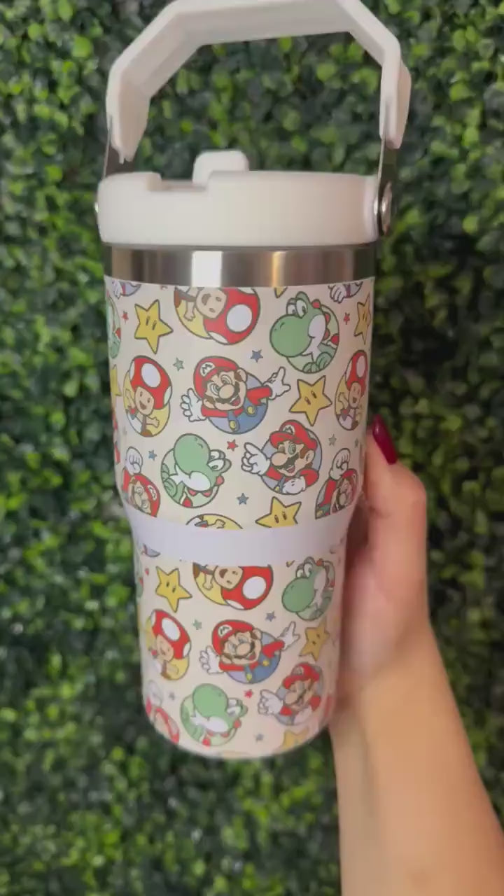 Kids Tumbler 20oz Flip Straw Water Bottle, Super Mario, Tumbler with Handle, perfect Birthday Gift, Nintendo Mario