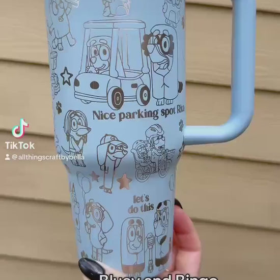 Custom Engraved Tumbler, Bluey Bingo, 40oz with handle, Engraved tumbler, Cartoon dog, Bluey Mom Bluey Dad Grannies