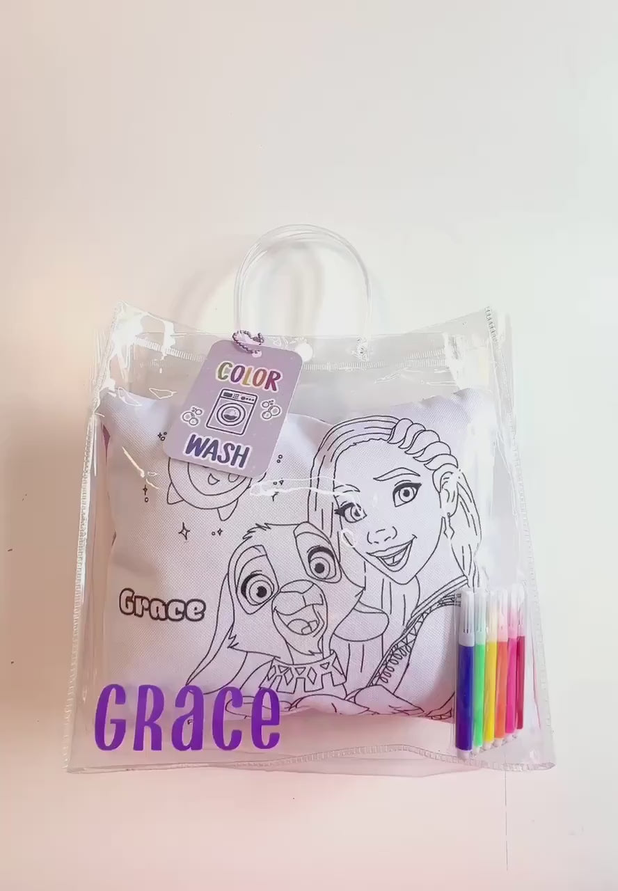 Kids Coloring Pillow with Name and Character with Washable Markers, Customizable Gift for Birthdays and Special Occasions