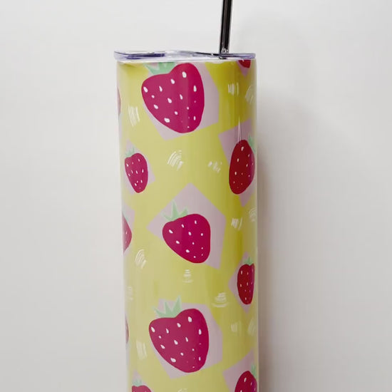 Personalized Strawberry Cup 20oz Insulated Tumbler Everyday Is a Fresh Start Collection - Customised Cup gift Straw Included