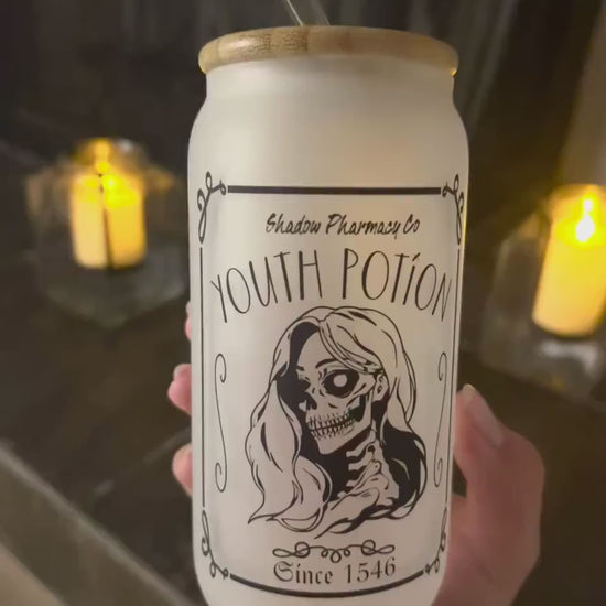 Halloween Youth Potion 16oz Tumbler Personalized Bamboo Lid Skeleton Scary Beauty Iced Coffee Cup gift for her