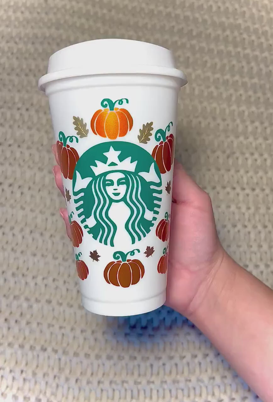 Fall Pumpkin Spice Coffee Cup Reusable Giftable Starbucks Hot Cup, ADD YOUR NAME