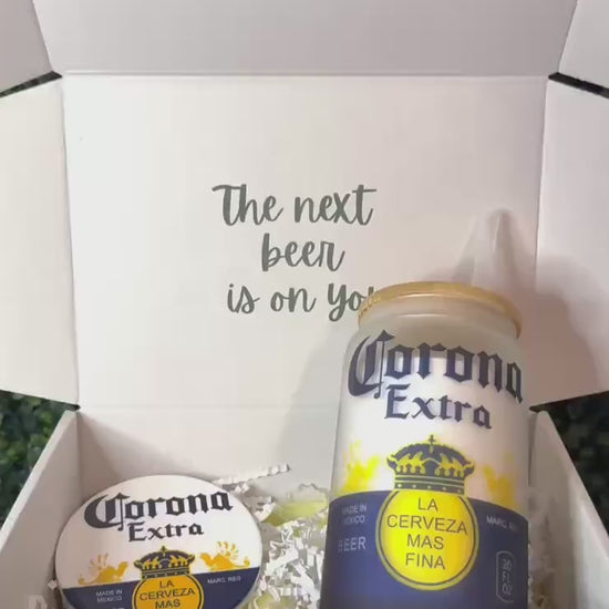 Gift for him, Beer Gift, Cup gift Set with Matching Coaster, Corona Beer, Dad Gift