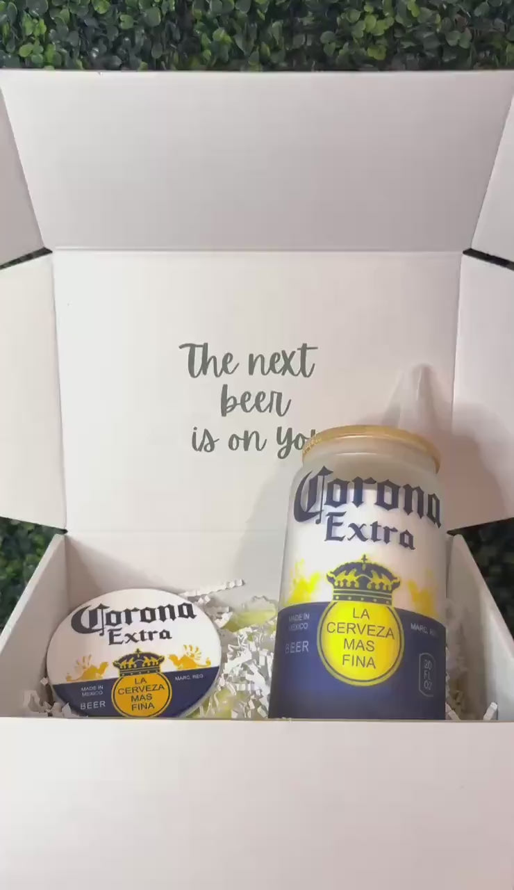 Gift for him, Beer Gift, Cup gift Set with Matching Coaster, Corona Beer, Dad Gift