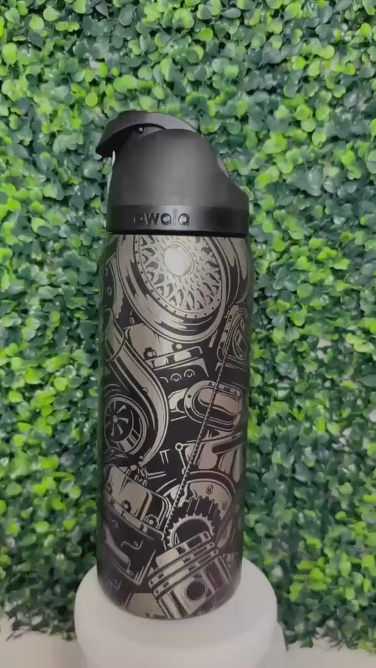 Custom Engraved Owala for men, Car Lover Engine, 32oz Free Sip, Cup for him, Engraved tumbler, Black tumbler, Gift for husband, Gift for men