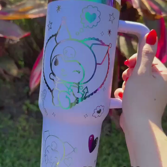 Kawaii Rainbow Tumbler, Kuromi Stanley Dupe, 40oz with handle, Laser Engraved, Kawaii Tumbler, engraved gifts, Kuromi my melody