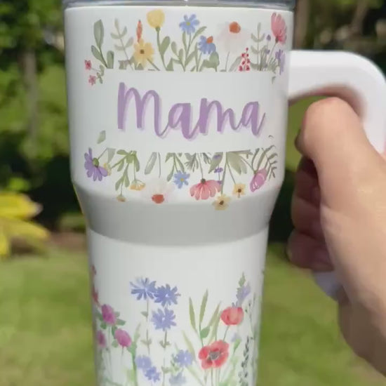 Mama Tumbler Floral, Mama Gift, Personalized Mom Birthday Gift 20oz 40oz Tumbler, Mom Cup