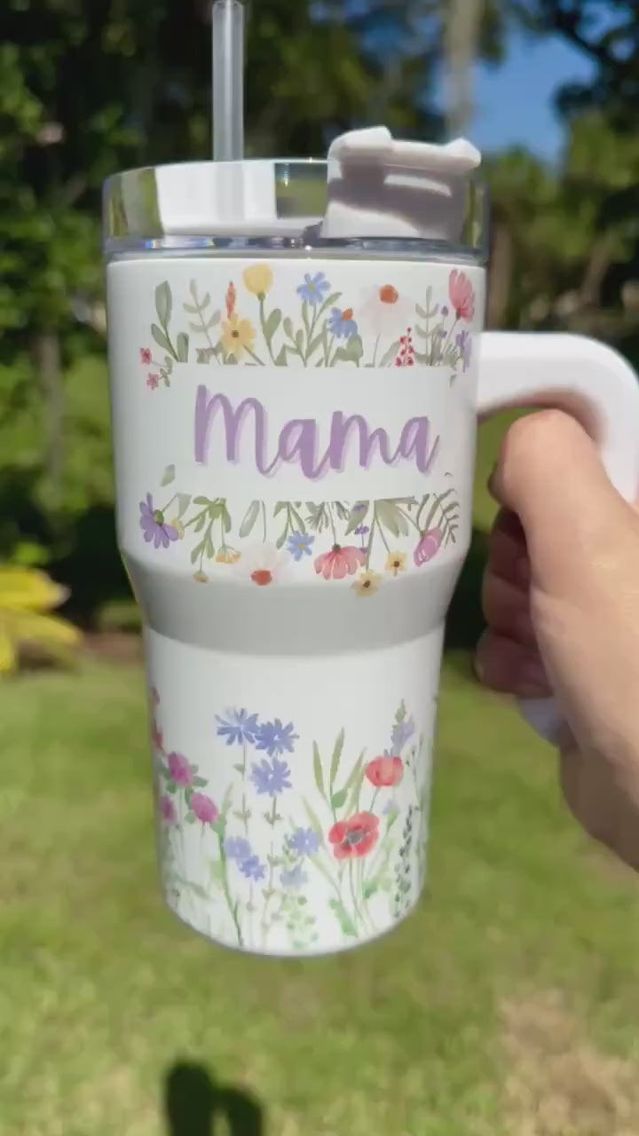 Mama Tumbler Floral, Mama Gift, Personalized Mom Birthday Gift 20oz 40oz Tumbler, Mom Cup