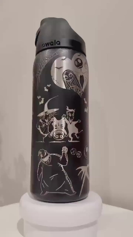 Custom Engraved Owala, Disney Nightmare Before Christmas,Owala Free Sip, Laser Engraved, Jack and Sally Tumbler, Disney engraved gifts
