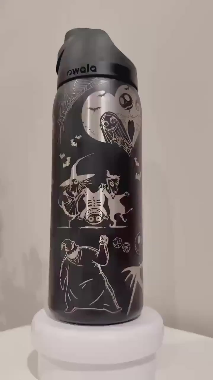 Custom Engraved Owala, Disney Nightmare Before Christmas,Owala Free Sip, Laser Engraved, Jack and Sally Tumbler, Disney engraved gifts