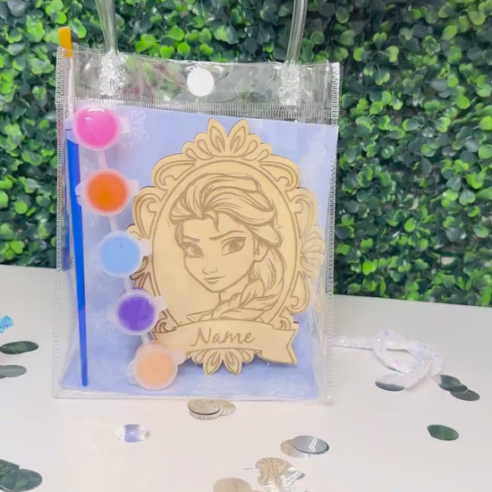 Frozen Party Favor, Elsa Anna Custom Wood coloring kit, Painting kit for kids, Personalized Princess Party favor, Frozen Birthday