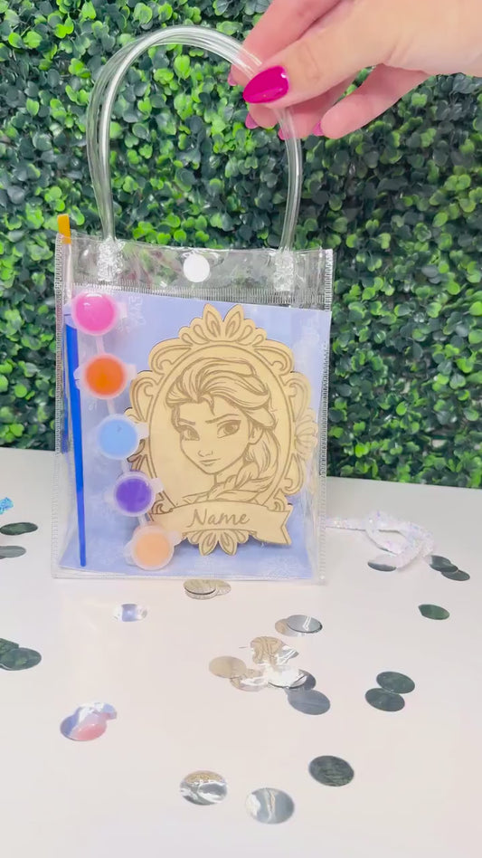 Frozen Party Favor, Elsa Anna Custom Wood coloring kit, Painting kit for kids, Personalized Princess Party favor, Frozen Birthday