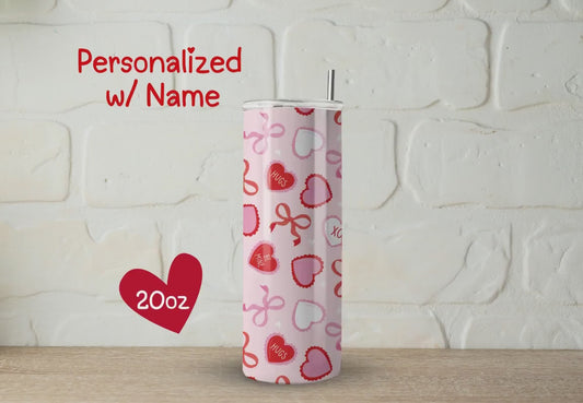 Valentines Day Gift Tumbler, 20oz Skinny Tumbler for Girlies, Valentine Heart Pattern, Galentine's gift, Gift for her