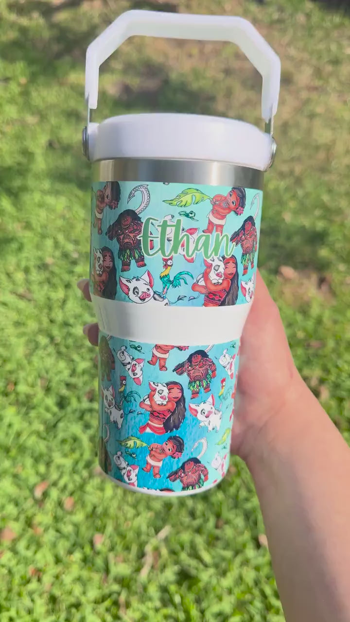 Kids Tumbler 20oz Cup with Handle,Moana Maui Water Bottle, Moana Maui tumbler, perfect Birthday Gift, Ocean Princess
