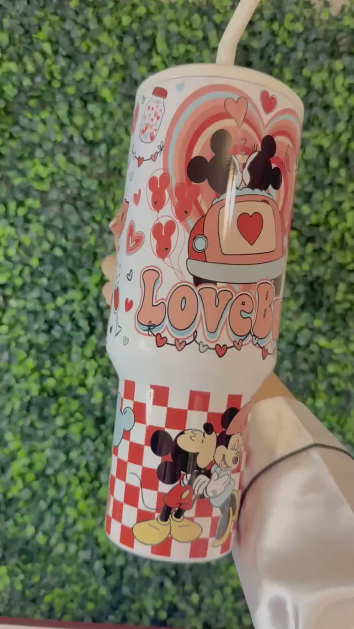 Personalized Valentines 40oz Tumbler Minnie & Mickey Valentines, Lovebug, Valentines Day gift, Stainless straw with Silicone tip