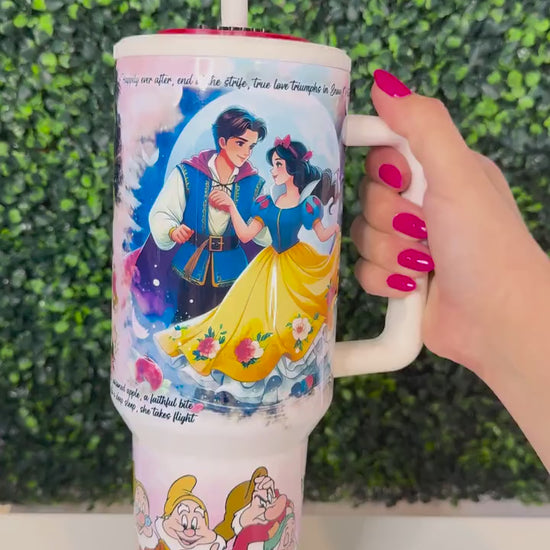 Snow White Princess Tumbler, 40oz Personalized Tumbler with Handle, Dwarf Character, Stainless Steel Cup