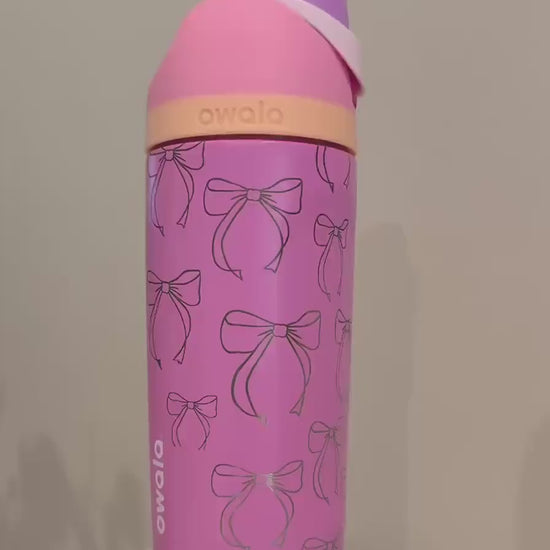 Custom Kids Engraved Owala, Pink Bows Coquette Girly Tumbler, 16oz Free Sip, Engraved tumbler, Engraved Gift for girls