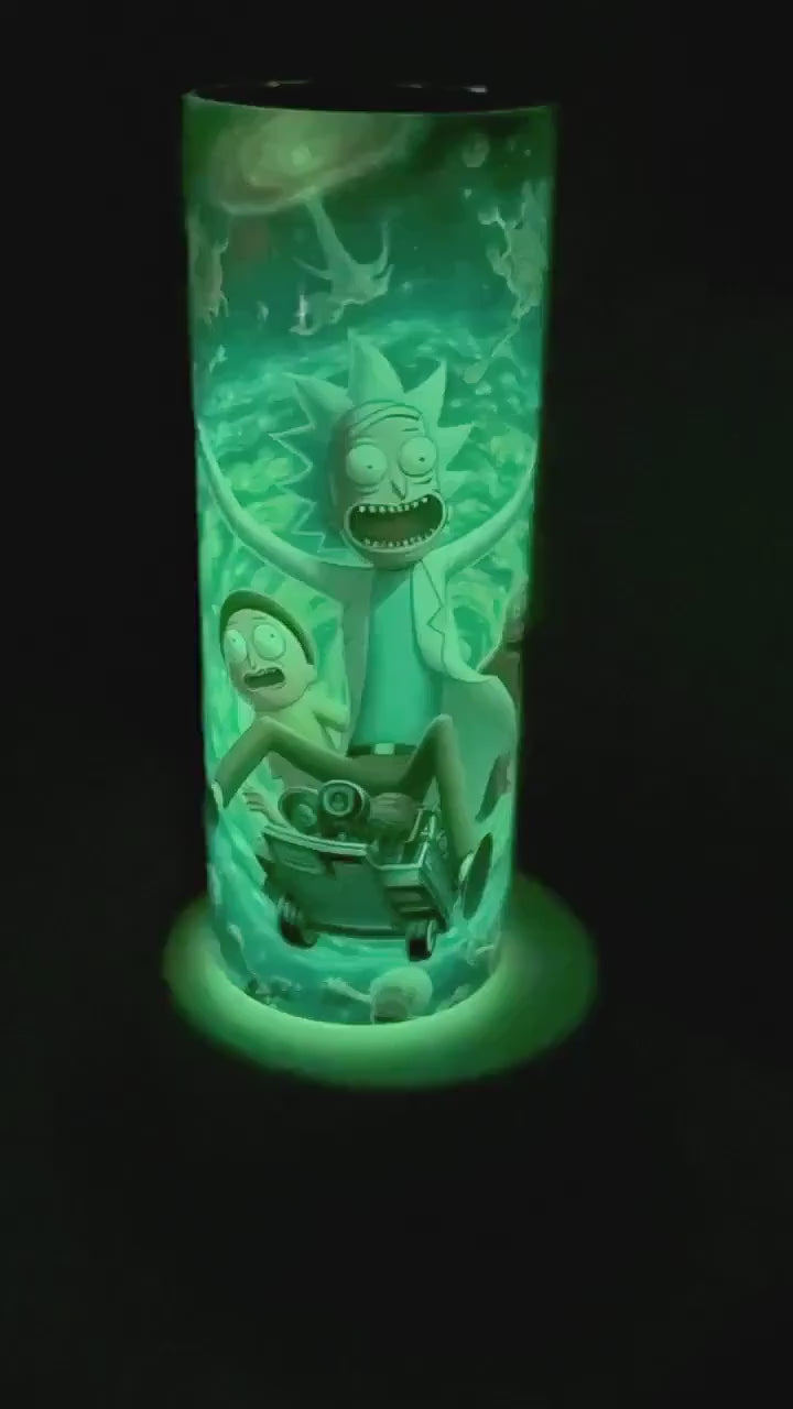 Glow in the Dark Rick and Morty 20oz Tumbler Coffee Water Insulated Travel Cup, To match Your Halloween Costume