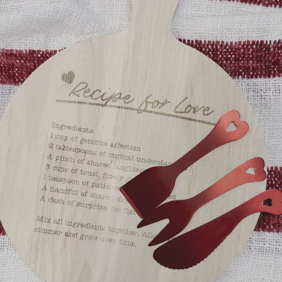 Personalized Charcuterie Board 4pc Set, Love Recipe Board, Custom Wedding gift, Custom Cheese Board, Custom Valentines gift