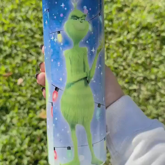 Holiday Tumbler Glow in the Dark 20oz Cup Grinch, Grinch Christmas Water Bottle, The Mean one, perfect Holiday Gift