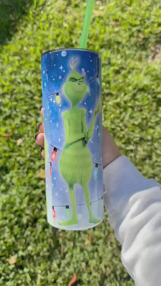 Holiday Tumbler Glow in the Dark 20oz Cup Grinch, Grinch Christmas Water Bottle, The Mean one, perfect Holiday Gift